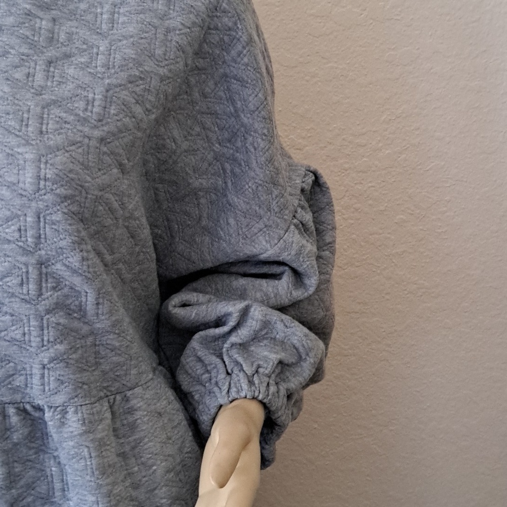 Gray  Dress with Pearl and Rhinestone Accents  Balloons Sleeves - Picture 3 of 9